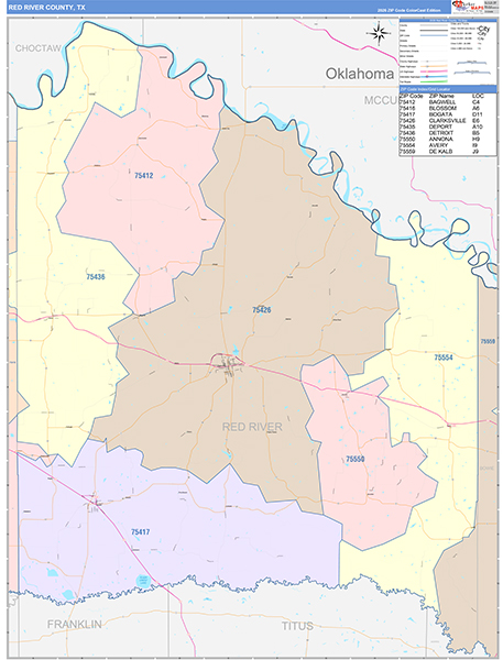 Red River County, TX Zip Code Map